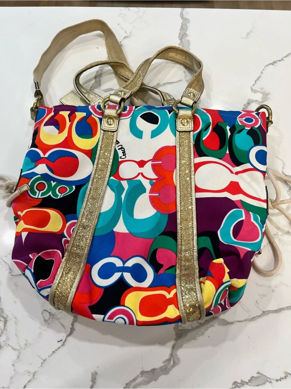 Coach Rare Poppy Pop C Glam Spotlight Colorful Signature Shoulder Handbag Tote